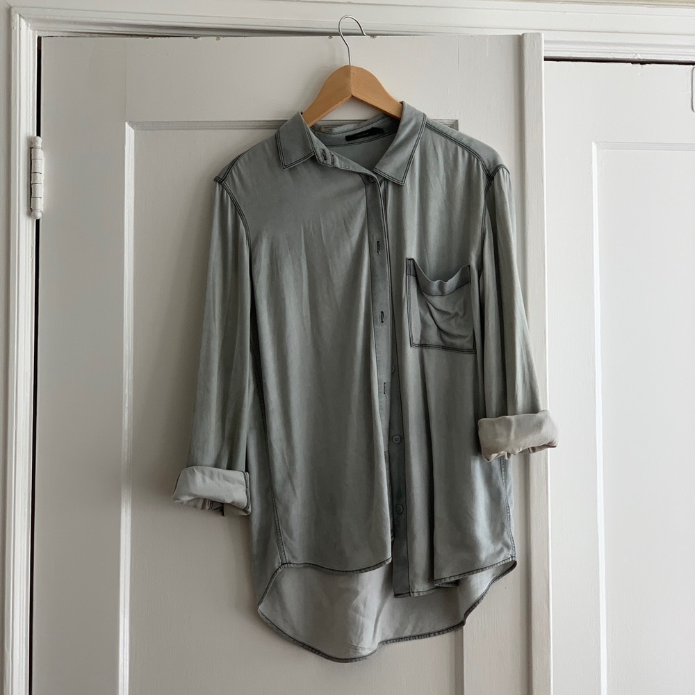 Blue-grey collared shirt, Aritzia